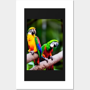 2COLORFUL PARROTS IN A RAIN FOREST Posters and Art